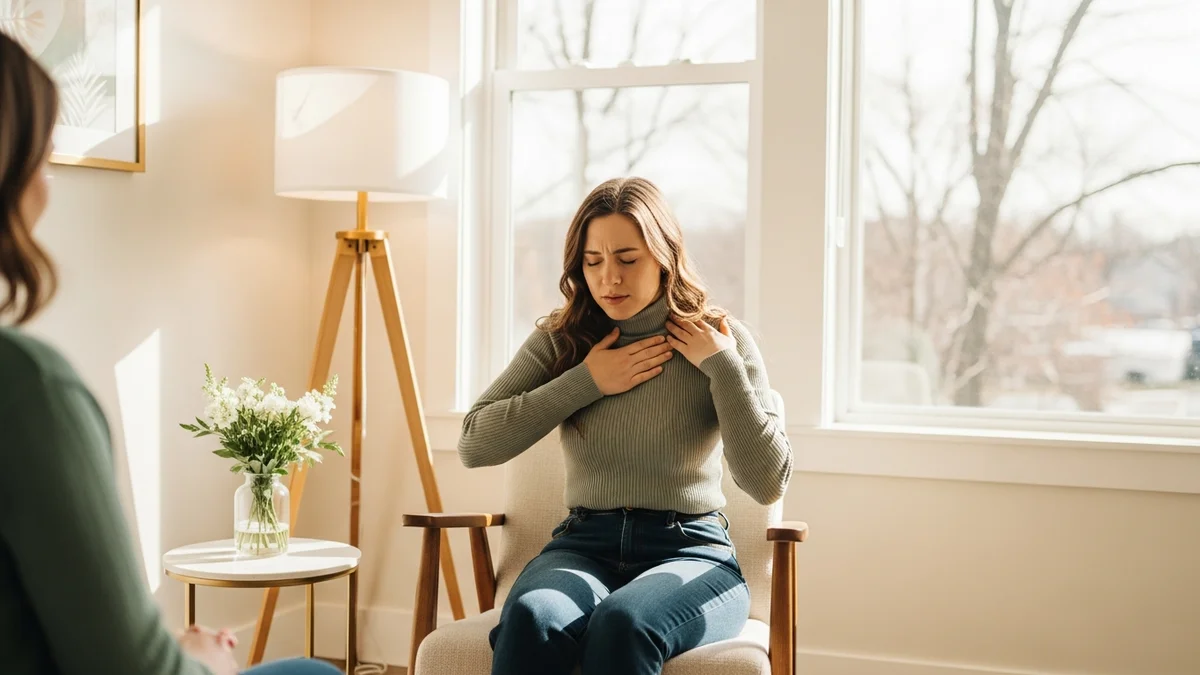 A person finding relief during anxiety therapy in Burlington