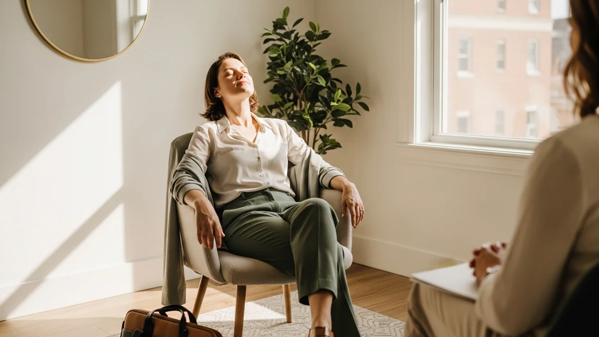 A professional finding rest during a burnout recovery therapy session