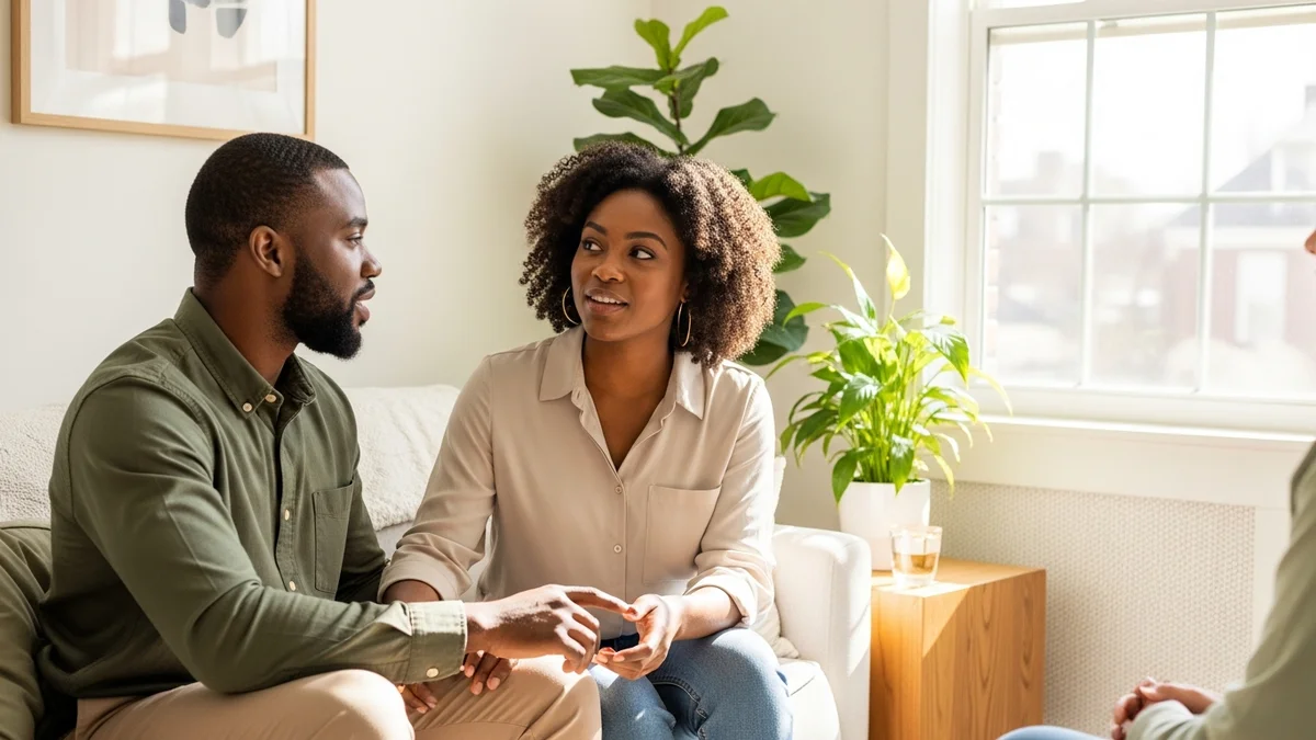A couple in a Christian marriage counselling session