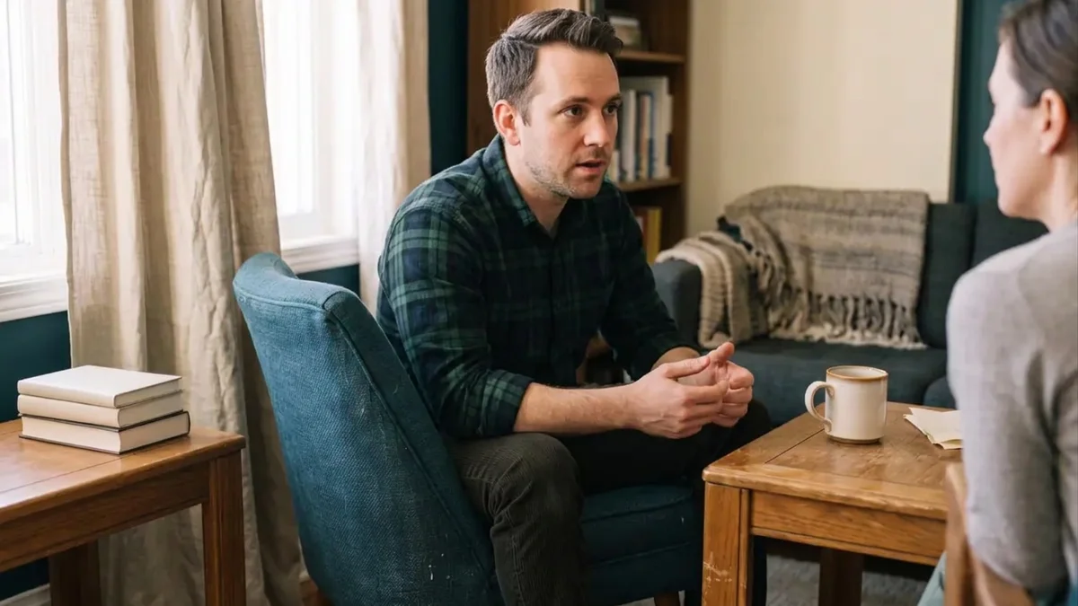 A man in a Christian men's therapy session