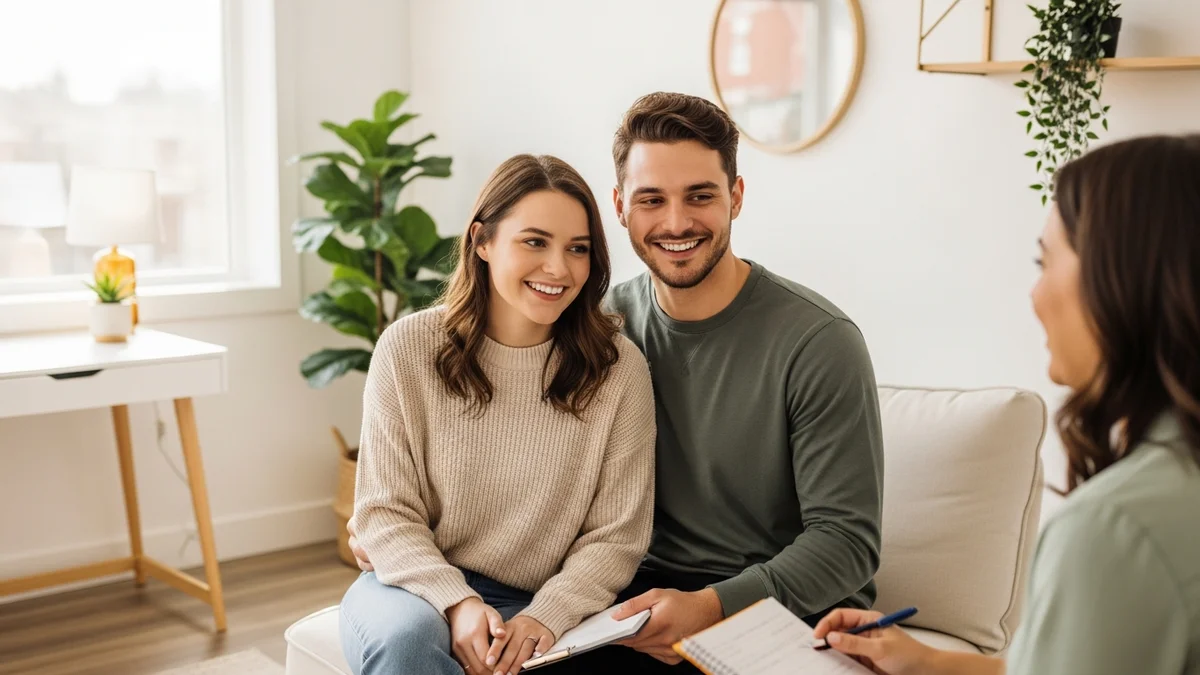 An engaged couple in a Christian premarital counselling session