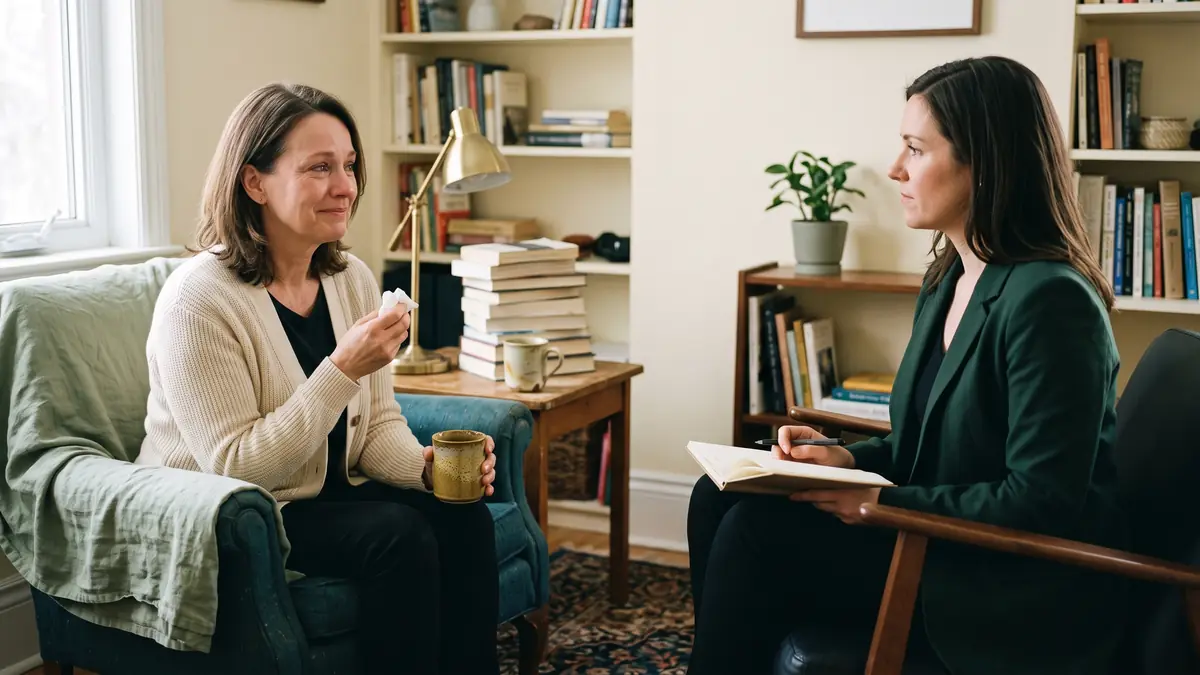 A person in quiet reflection during a grief counselling session