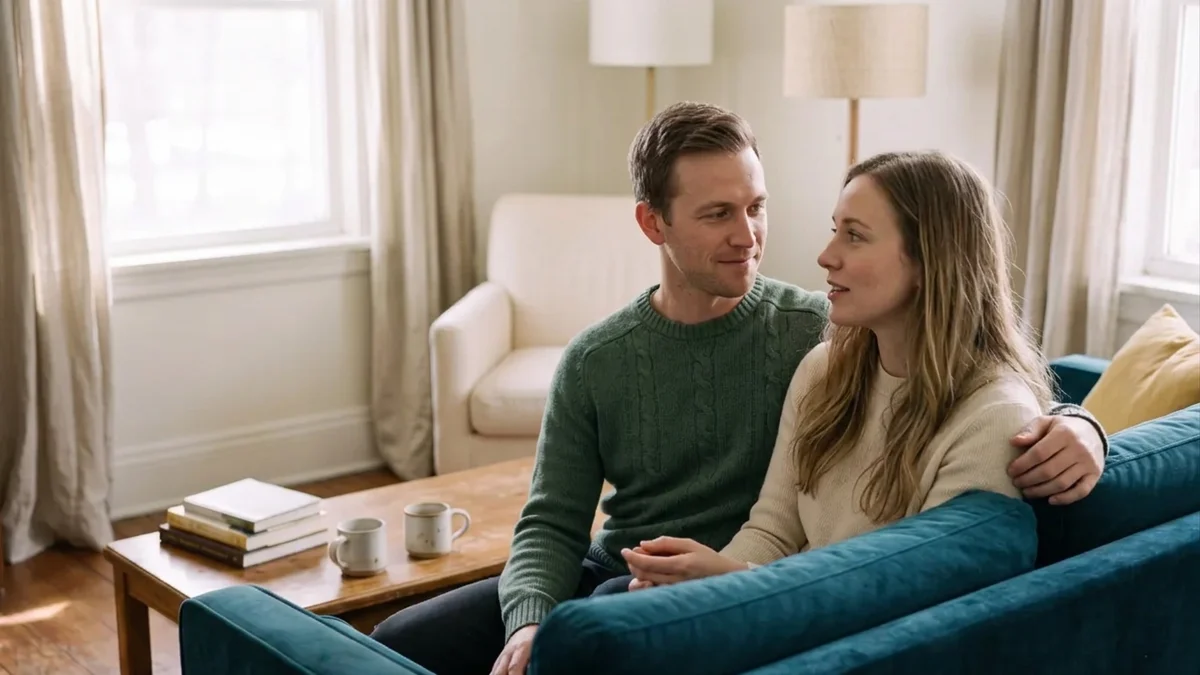 A couple reconnecting during a marriage counselling session