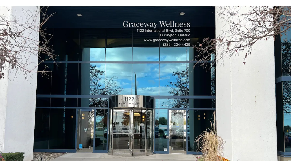 Building entrance at 1122 International Blvd, Burlington, home of Graceway Wellness Suite 700