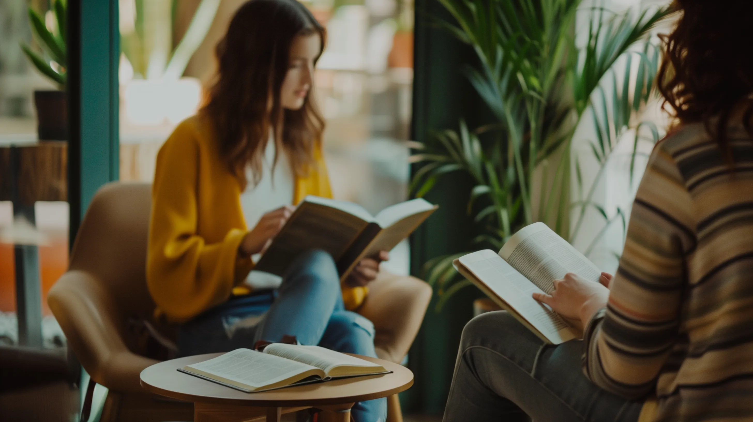 Client reading bible with therapist during therapy session