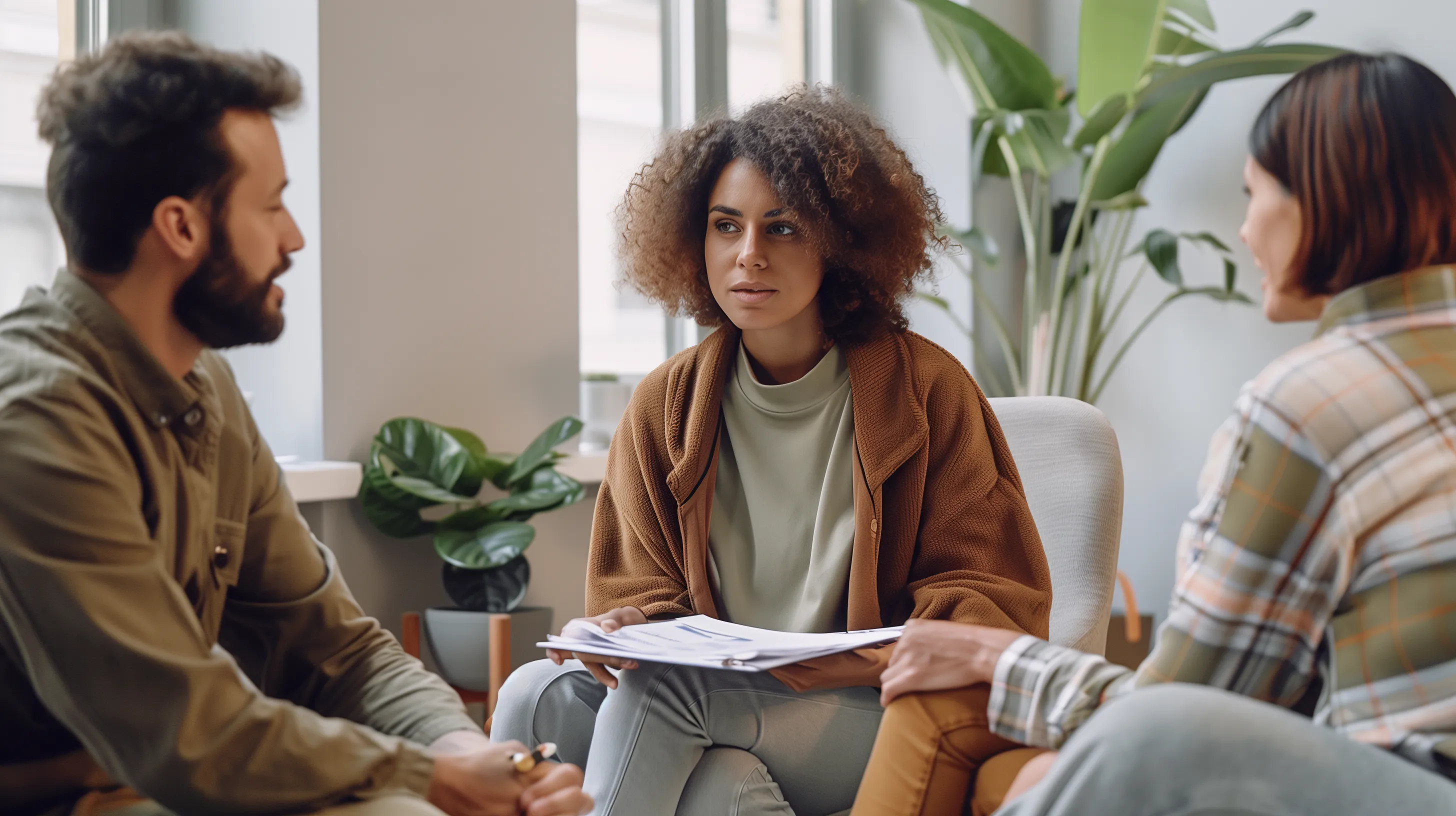 Couple discussing counselling options with therapist