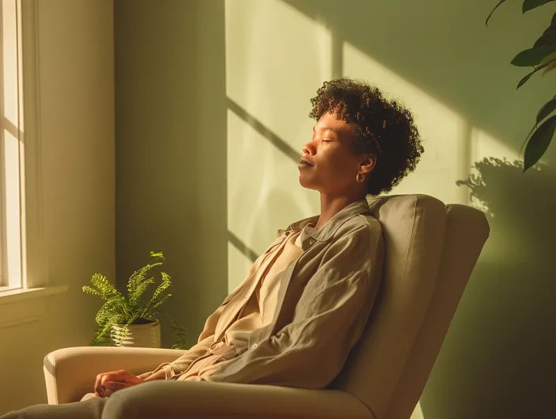 Person finding peace during therapy session