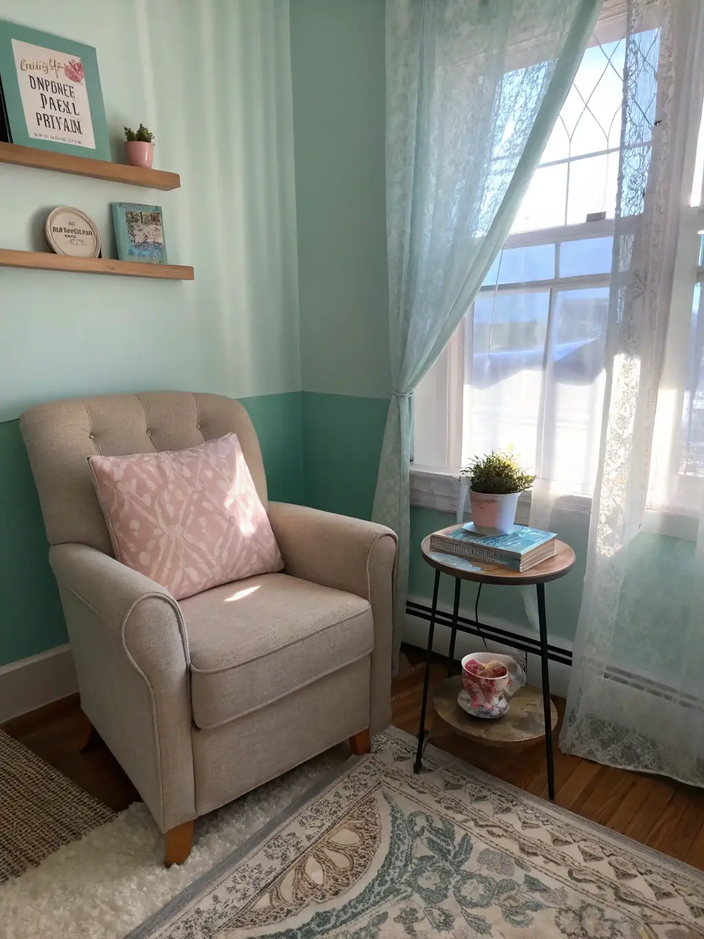 A warm, inviting therapy room with comfortable seating and a cross on the wall, symbolizing faith-based support.